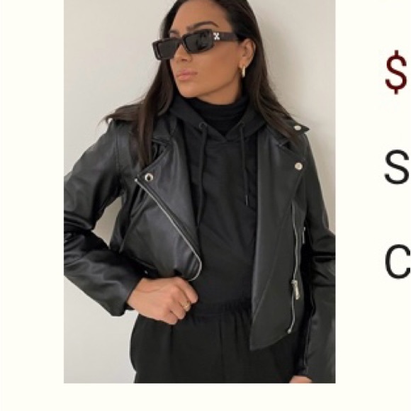 PrettyLittleThing Black Leather Moto Jacket Cropped - Picture 1 of 4
